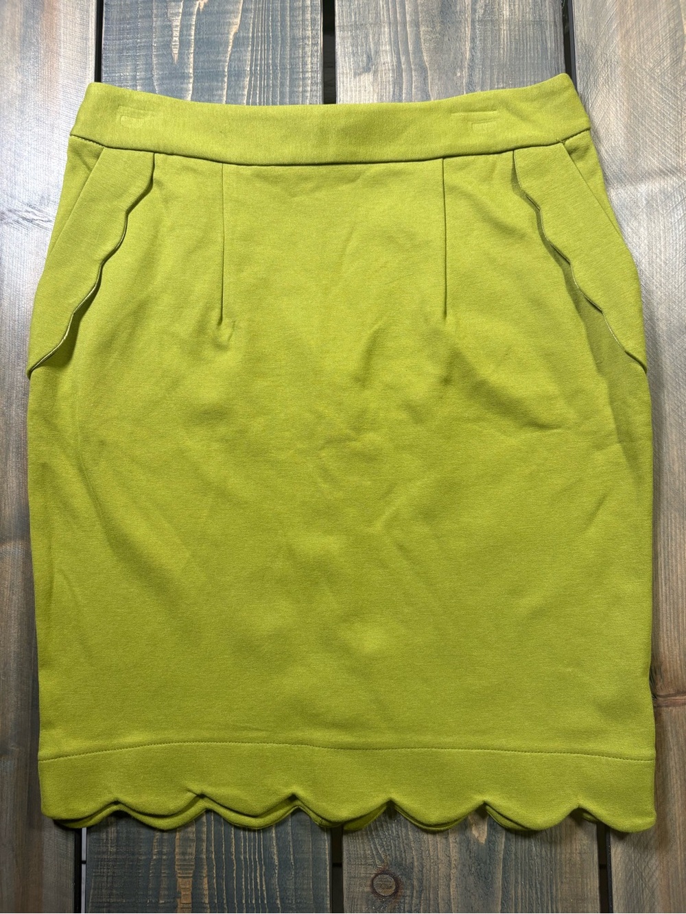 Darling Chartreuse Green Scalloped Hem Pencil Skirt